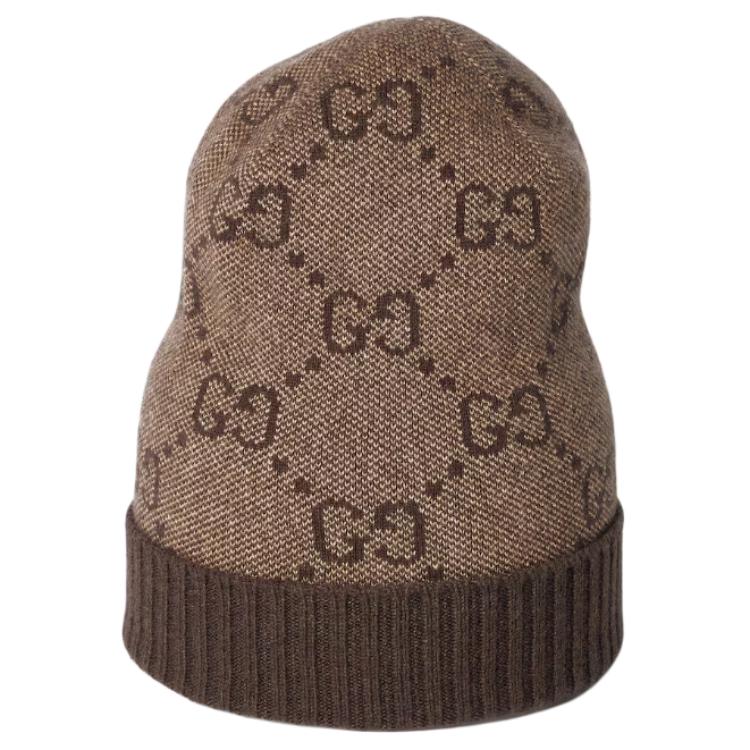 Женская шапка Gucci Lurex Cashmere Beanie (коричневая)