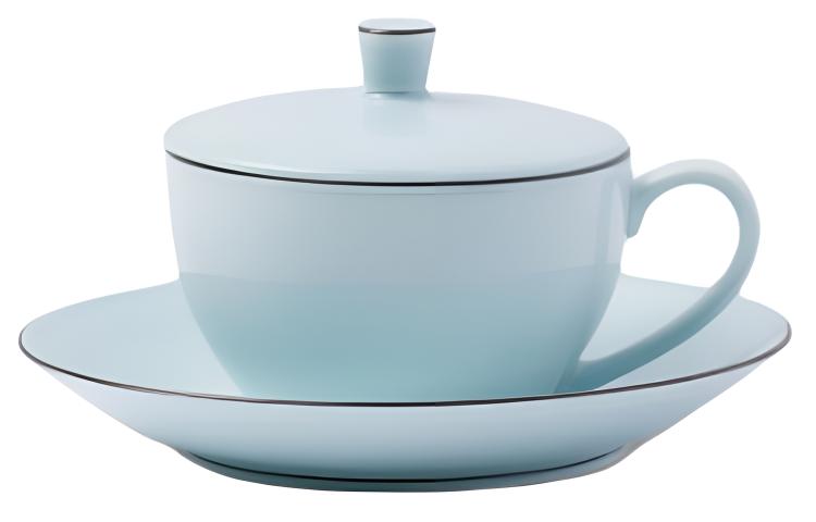 PRADA Prada Porcelain Ceramic Cappuccino Printed Letter Logo on Bottom Coffee Cup Celadon Blue and White Porcelain Light Blue