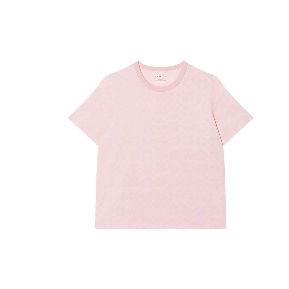 COACH SS25 Solid Color Full Body Signature Crew Neck Cotton Short Sleeved Shirt T Shirt Women's Pink