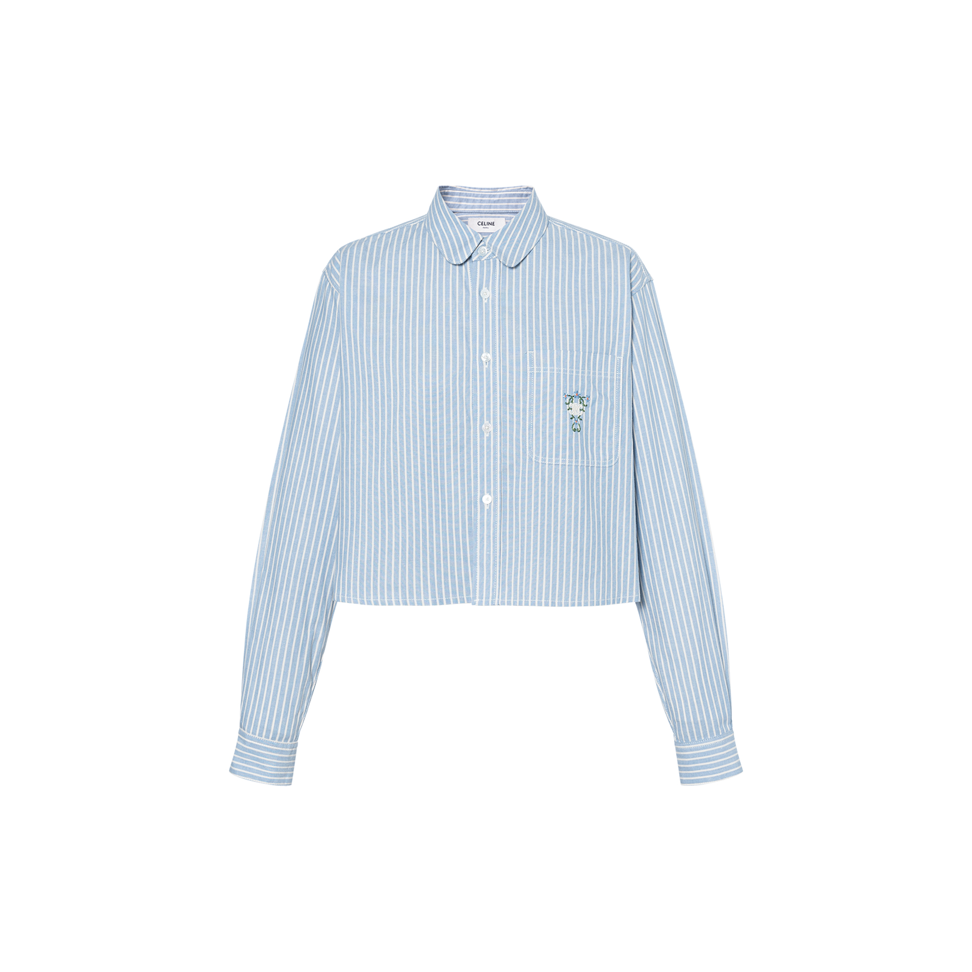 CELINE Celine SS25 pecan striped cotton short shirt women's light blue