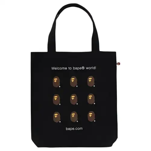 A BATHING APE Bape Cotton Tote Bag, Shopping Bag, One Shoulder Handbag Medium Men's Black/White