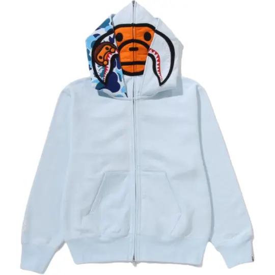 A BATHING APE FW25 ABC MILO SHARK женская толстовка на молнии с двойным капюшоном и рисунком обезьяны и акулы