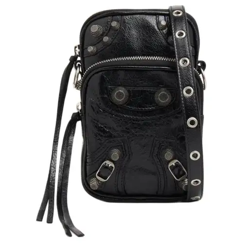 Balenciaga Le Cagole Lambskin Crossbody Bag, Shoulder Bag, Cell Phone Pouch Men's Black