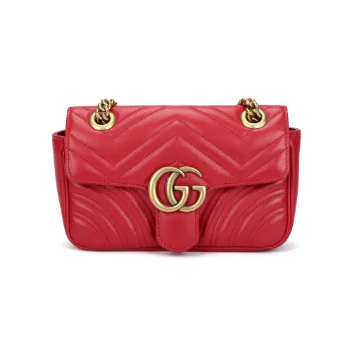 GUCCI GG Marmont Quilted Leather Crossbody Bag, Shoulder Bag Small Women's Red