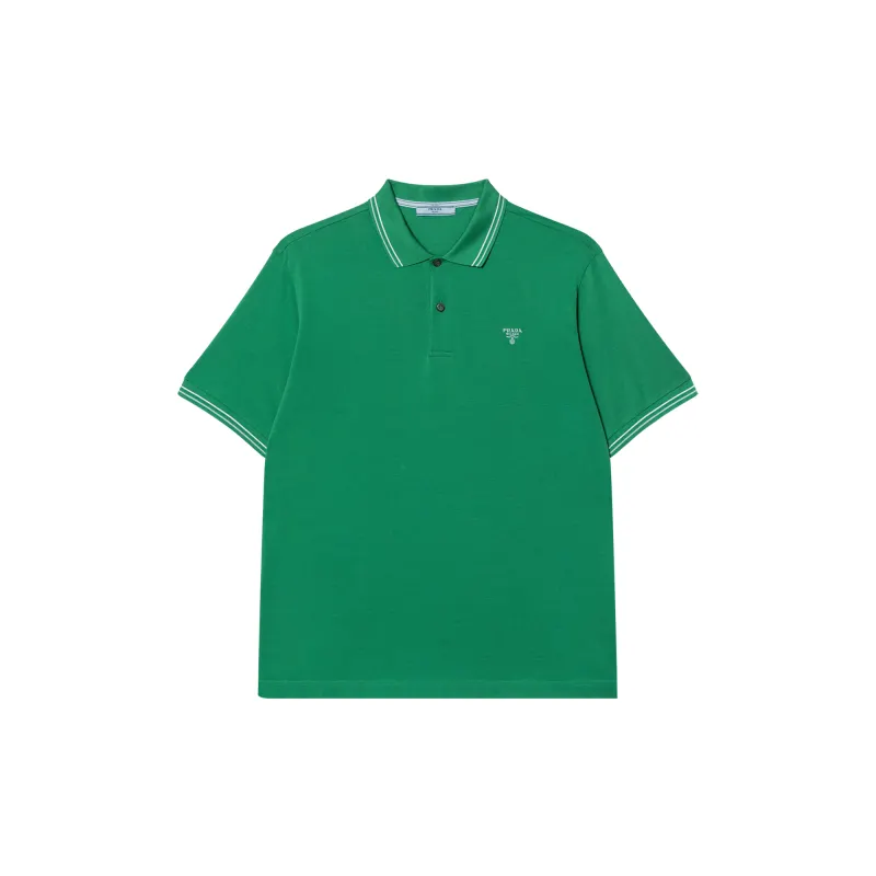 PRADA Polo Shirts Men's Green Polo Collar Moderate Other