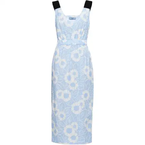 PRADA Sleeveless Dresses Women's Blue V Neck Moderate Mid Length