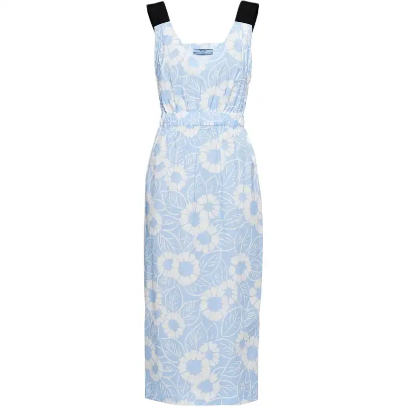 PRADA Sleeveless Dresses Women's Blue V Neck Moderate Mid Length