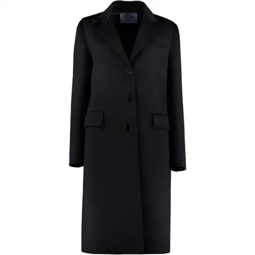 PRADA Coats Women's Dark Blue Lapel Moderate Straight Fit