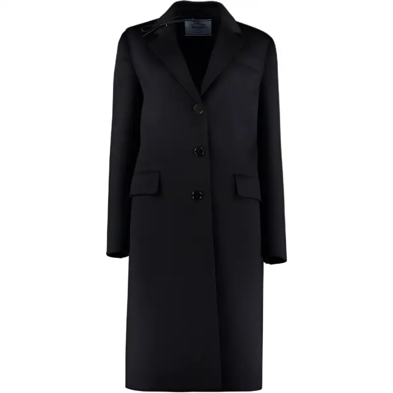 PRADA Coats Women's Dark Blue Lapel Moderate Straight Fit