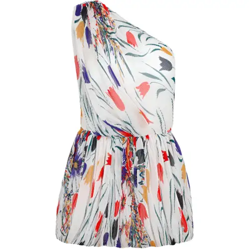 SAINT LAURENT Floral Printed One Shoulder Dress