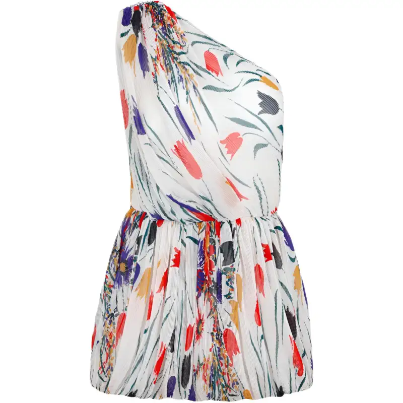 SAINT LAURENT Floral Printed One Shoulder Dress