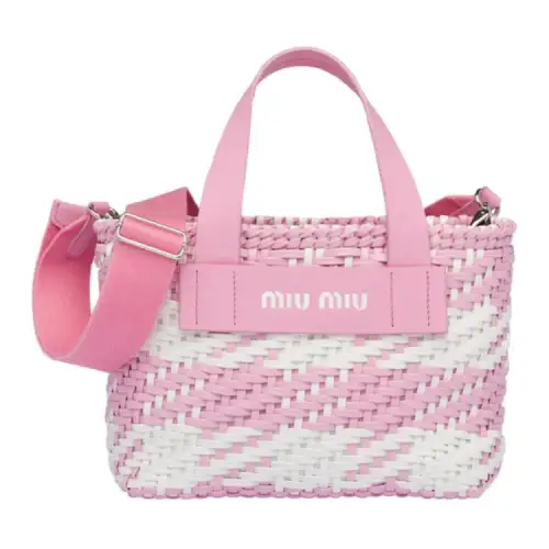 MIU MIU PU With Calfskin Handbag Women's Pink White