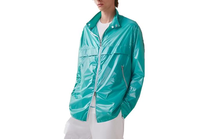 HERMES Hermès SS23 solid color zipper high collar long sleeve shirt men's sky blue