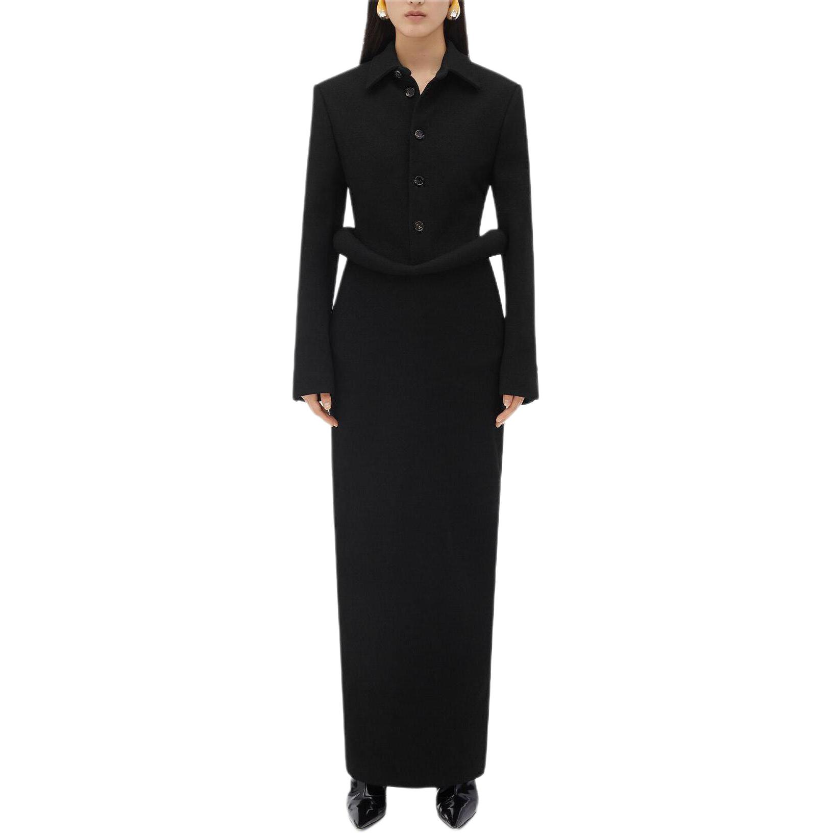 Bottega Veneta Compact Viscose Long Skirt With Padded Hip Construction Long Sleeved Dress Women's Black
