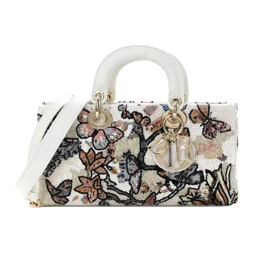 DIOR Calfskin Handbag Women's White & Multicolor