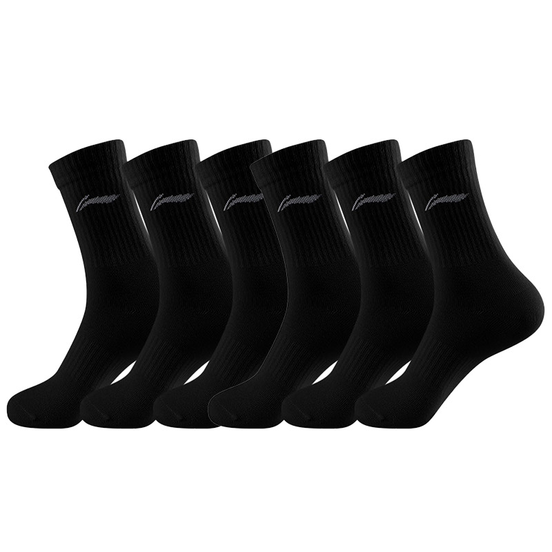 Li Ning Crew Socks Unisex Black White Gray