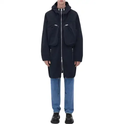 Bottega Veneta Coats Men's Blue Hooded Moderate Straight Fit