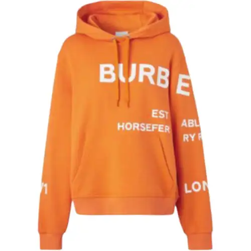 Burberry Women's Horseferry Print Cotton Drawstring Hoodie Orange/White