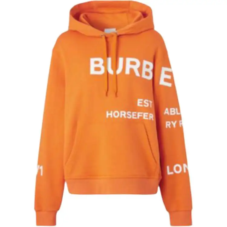 Burberry Women's Horseferry Print Cotton Drawstring Hoodie Orange/White