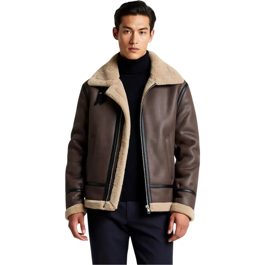 PIERRE CARDIN Thickened And Fleece Lined Solid Color Fashion Casual Basic Thermal Long Sleeved Leather Jacket Unisex