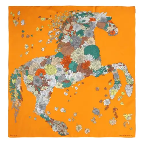 HERMES Silk Scarves Women's Orange/Gray