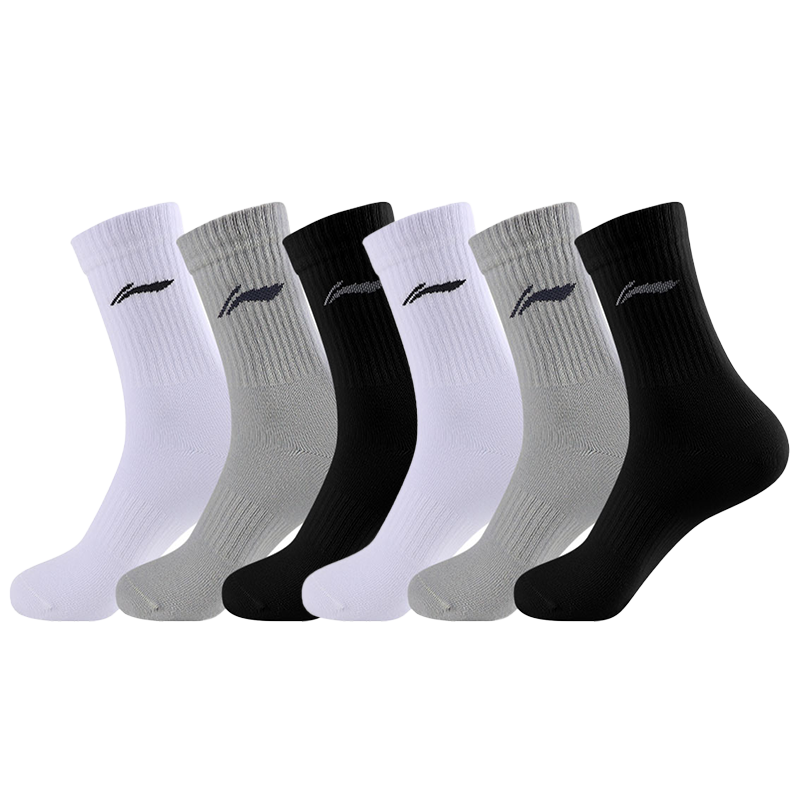 Li Ning Crew Socks Unisex Black White Gray