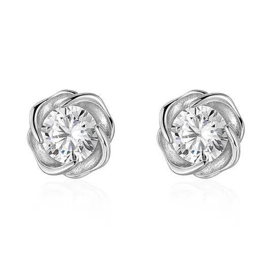 KADER 925 Sterling Silver With 999 Silver And Zircon Stud Earrings Women's Silver white Gift Box