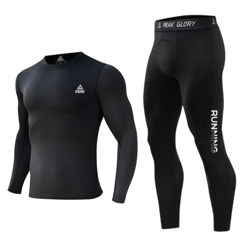 Fleece retroreflective breathable quick dry elastic antibacterial underwear, trousers for gym, sports suit, black set, tight, for running, men's style, 3 piece set