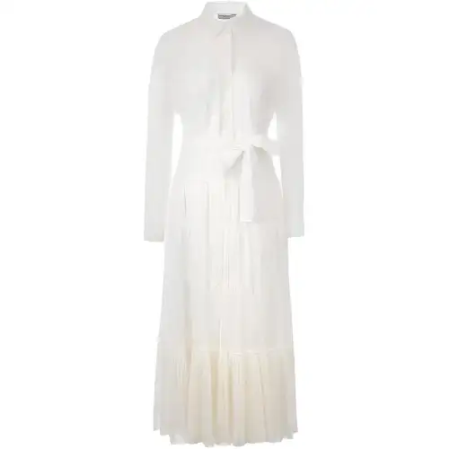 PRADA Long Sleeved Dresses Women's Ivory White Pointed Collar Moderate Long