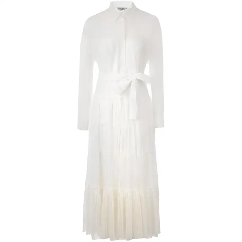 PRADA Long Sleeved Dresses Women's Ivory White Pointed Collar Moderate Long