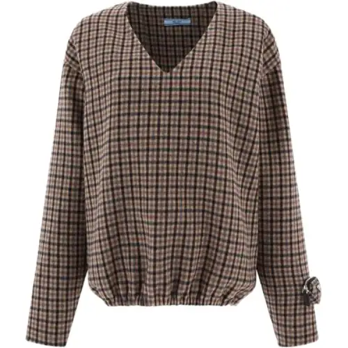 PRADA V Neck Checked Pullover