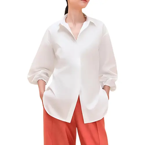 HERMES Shirts Women's White Lapel Moderate Shirt