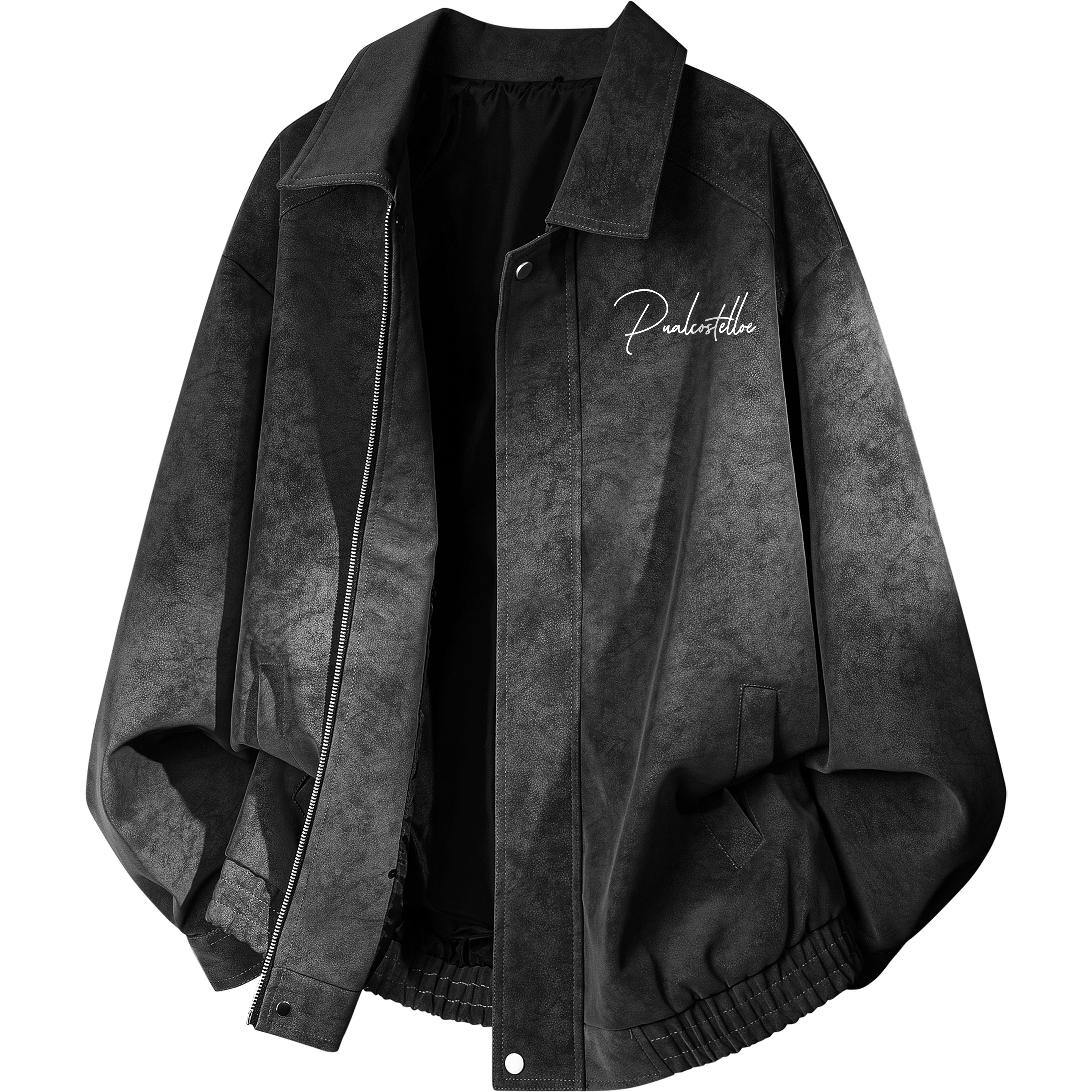 PAUL COSTELLOE Paul Costello American high street Maillard tie-dye campus style brand letters personalized floral signature logo thick plate technology old retro British zipper versatile long-sleeved lapel Hong Kong style cardigan Vintage jacket same style for men and women