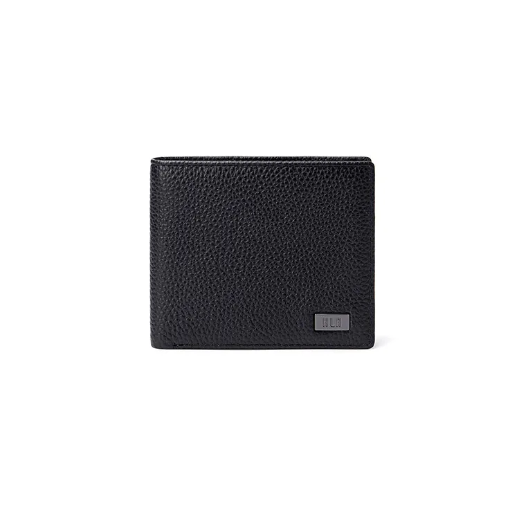 HLA Genuine Leather, Cow Leather Brand Steel Embossed Folding Wallet Card Holder Wallet Unisex Black