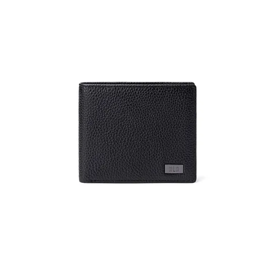 HLA Genuine Leather, Cow Leather Brand Steel Embossed Folding Wallet Card Holder Wallet Unisex Black