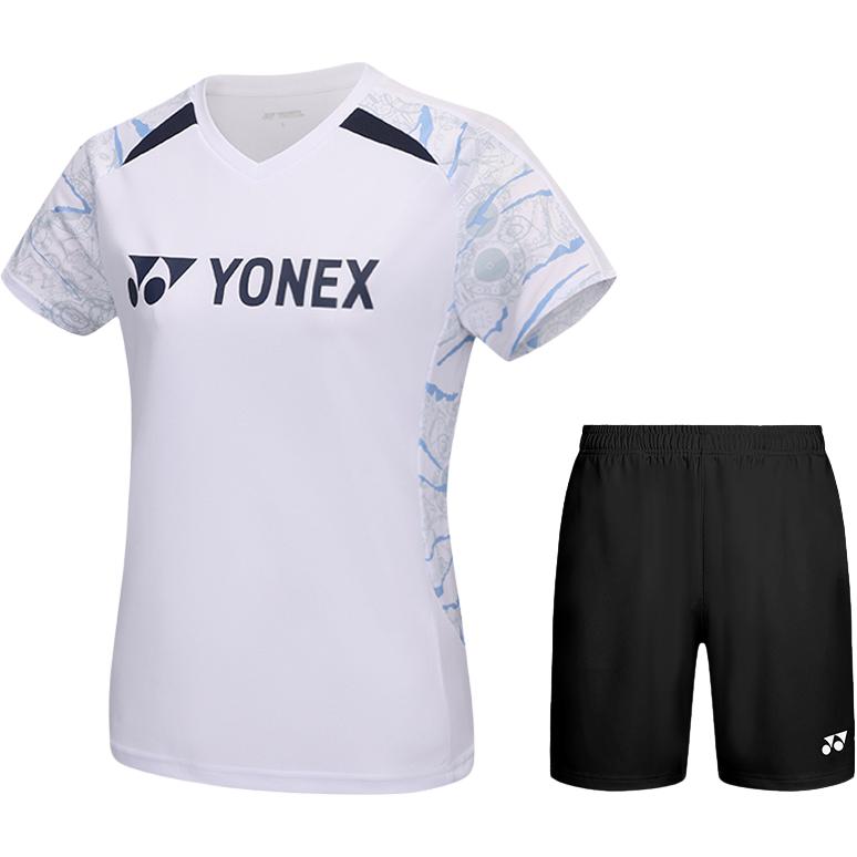YONEX Badminton Jerseys Women’s Clothing Sets White Top+Black Shorts V Neck Moderate