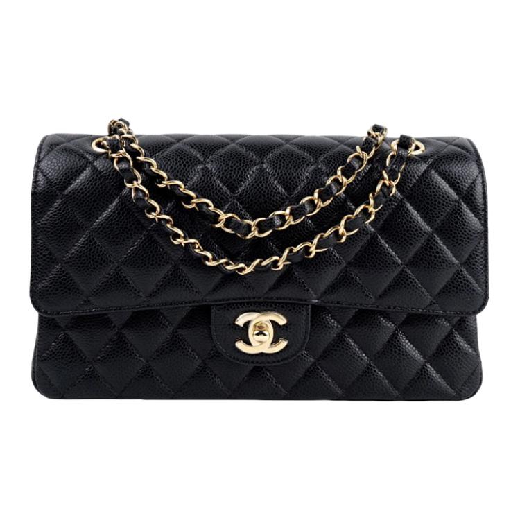 CHANEL CHANEL Classic Flay CF классический Бриллиант с застежкой цепь полосатый Плечевой ремень кожаная цепочка икра кожаный рот корпус пакет Крест -тело пакет один плечо пакет женский черный