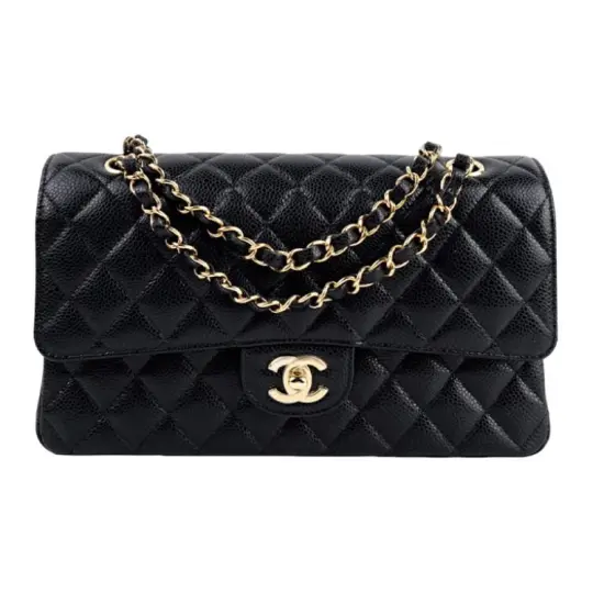 CHANEL Chanel Classic Flap CF классический ромб, золотая пряжка, цепочка на плечо, кожаная цепочка, зернистая воловья кожа, золотая фурнитура, сумка с клапаном, сумка через плечо, сумка через плечо, средний размер, женская, черная