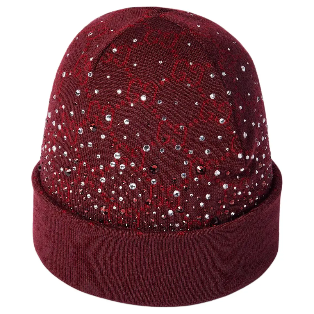 GUCCI GG Wool Beanies Women's Bordeaux Red