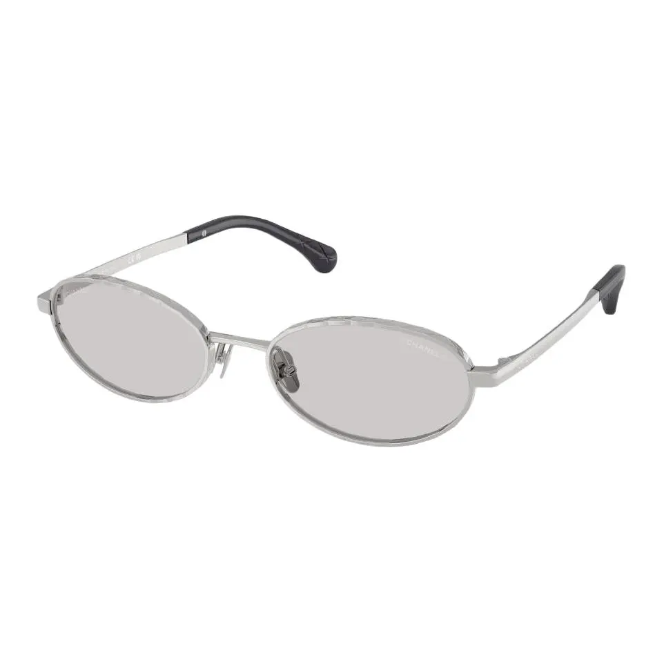 CHANEL Metal Oval Sunglasses Women's Silver