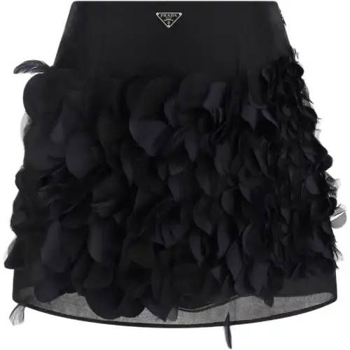 PRADA Logo Plaque Straight Hem Skirt