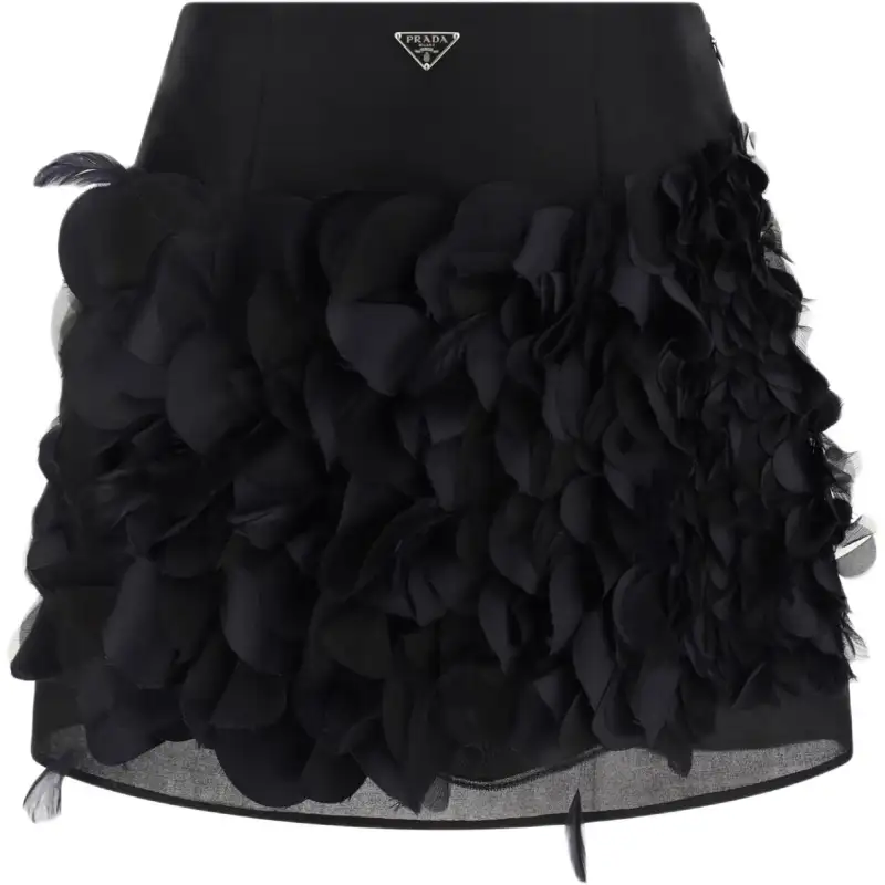 PRADA Logo Plaque Straight Hem Skirt