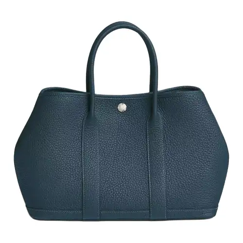 HERMES Garden Party Negonda Calfskin Handbag 30 Women's 7P Bleu De Prusse Prussian Blue