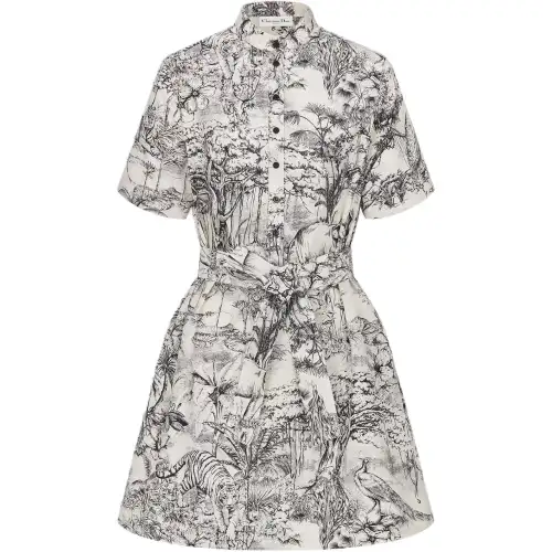 DIOR SS23 Short Sleeved Dress Women's Gray White