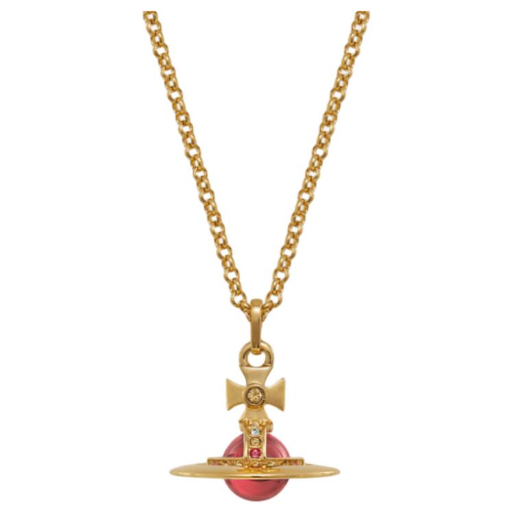 Vivienne Westwood The Queen Mother of the West Tiny orb Saturn transparent red ball pendant brass crystal necklace men and women same style couple gold