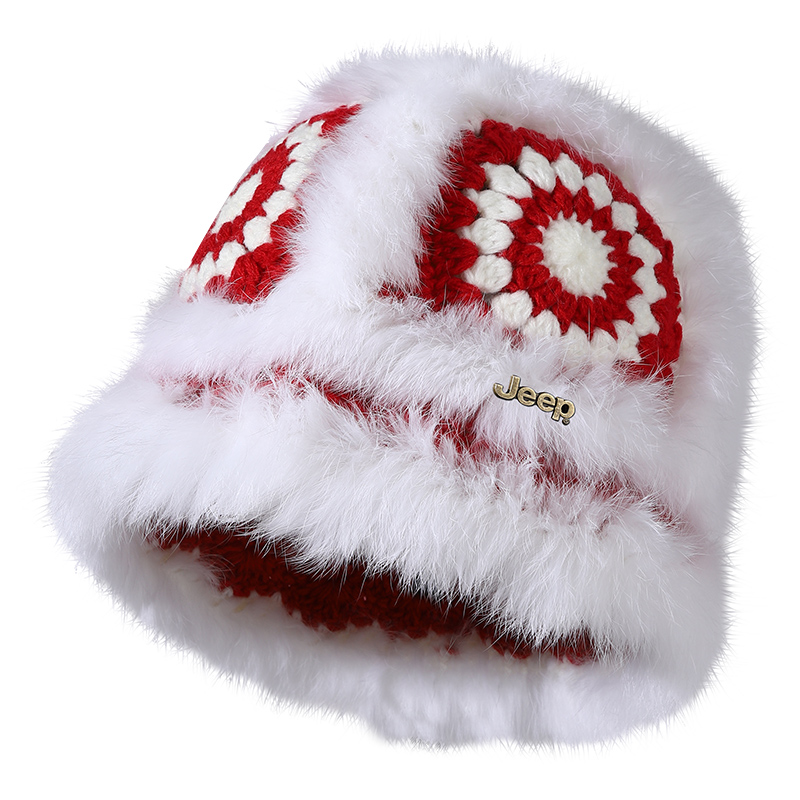 Jeep Winter cute keep warm plush jeep, windproof woolen fashionable trend universal velvet knitted hat, increased thickness