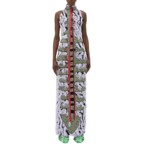 Bottega Veneta Jacquard Fringed Long Dress Sleeveless Dress Women's Multicolor