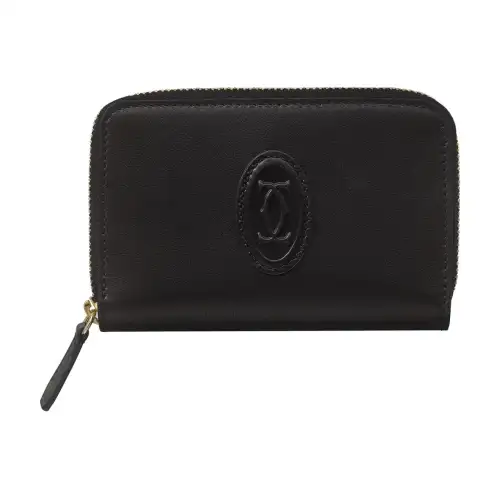 CARTIER Must De Cartier Zipper Cow Leather Card Holder Women's Black