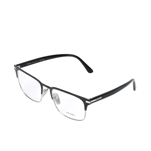 PRADA Alloy Rectangular Eyeglass Frames Men's Black Silver