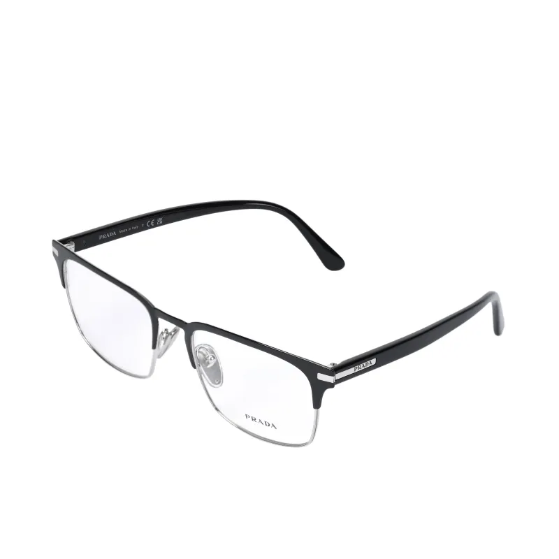 PRADA Alloy Rectangular Eyeglass Frames Men's Black Silver